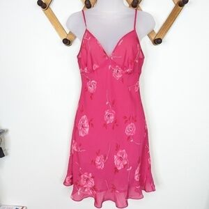Avon Vintage Y2K 90s Floral Pink Chemise Slip Barbiecore Mini Dress